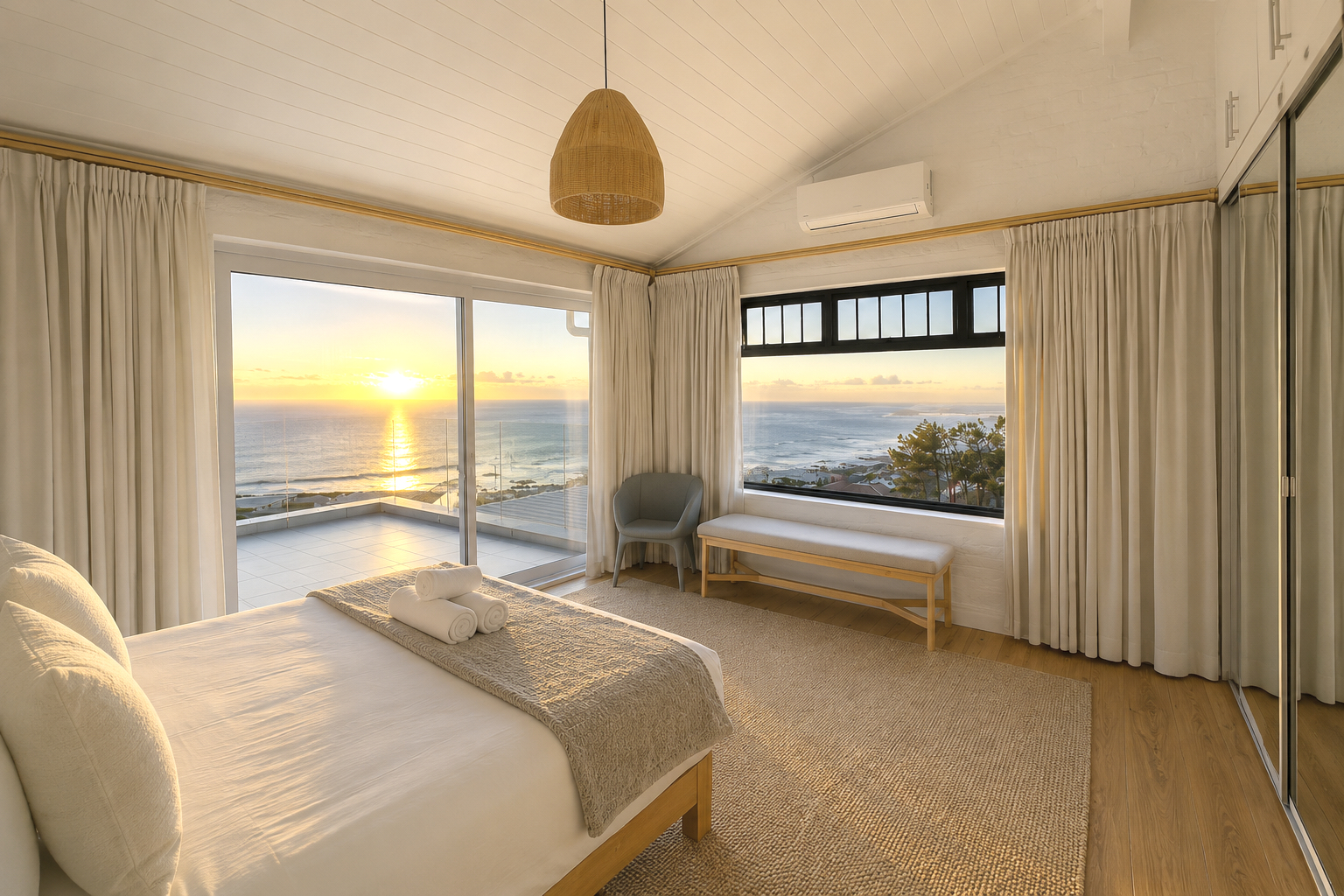 Master bedroom with ocean sunset