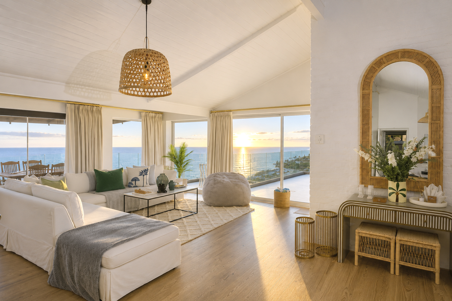 Living room with ocean sunset views