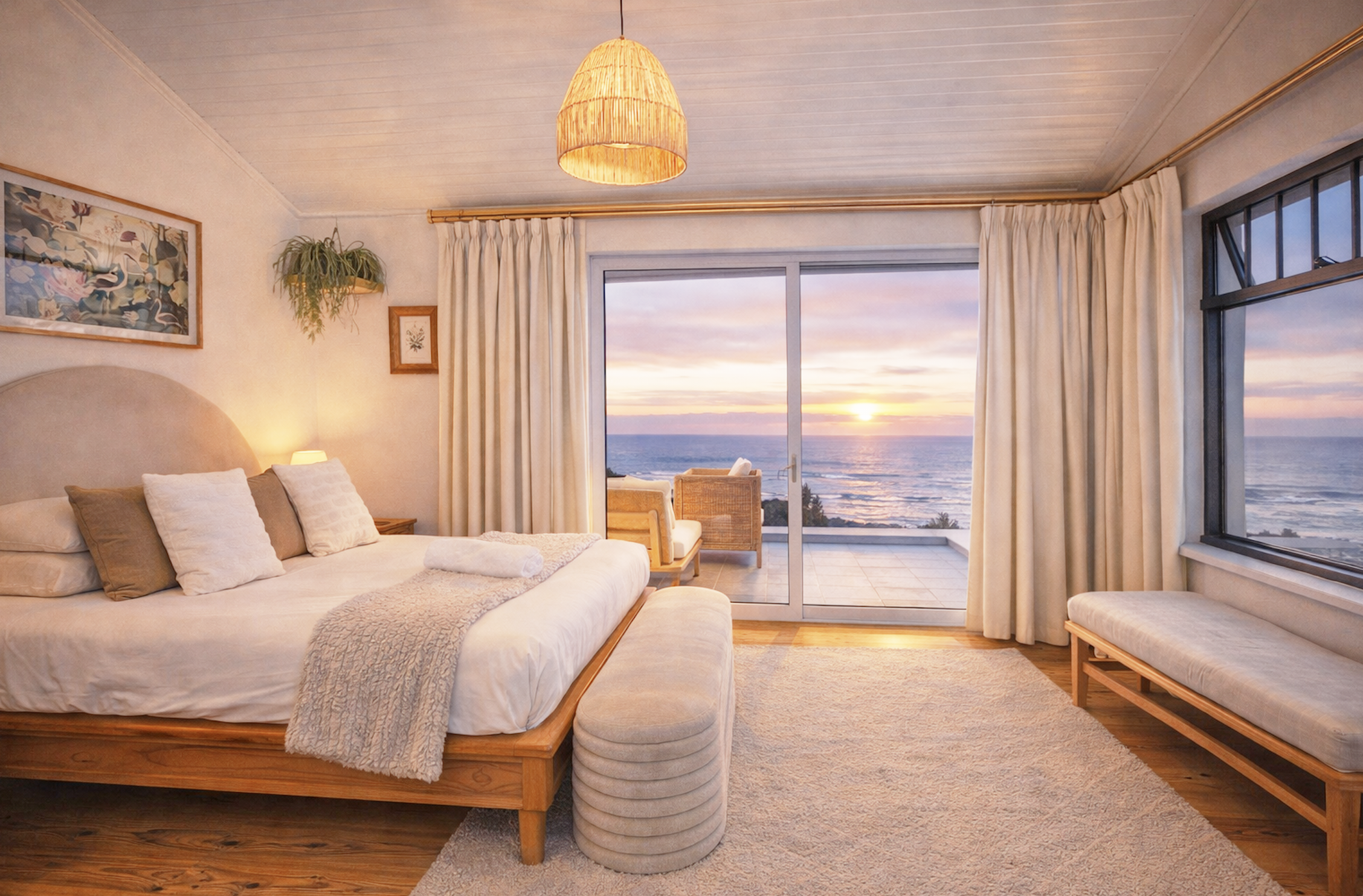 Master bedroom with ocean sunset