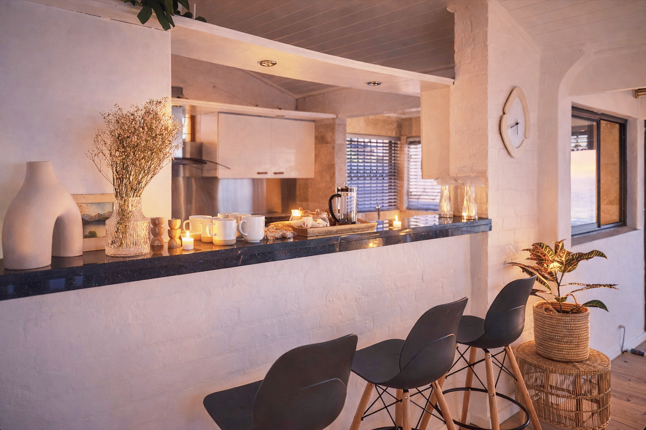 Kitchen bar with candles
